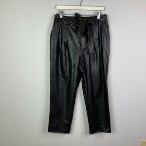 Express Super High Waisted Faux Leather Belted Ankle Pant Womens Medium Black